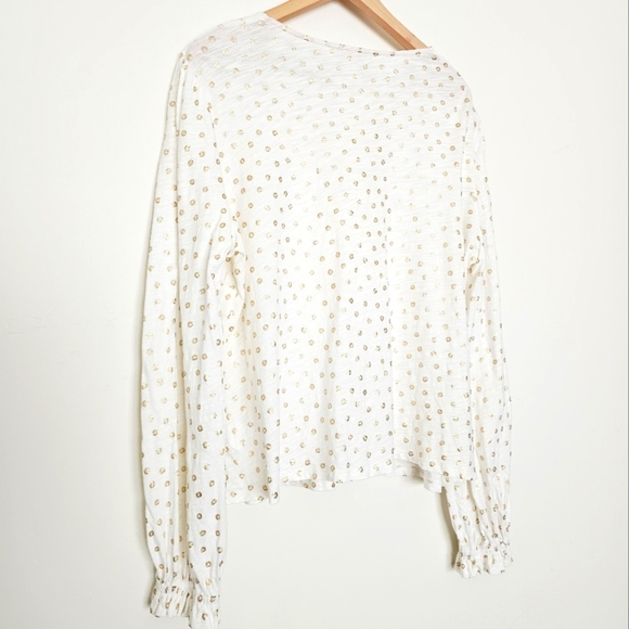 Boden Metallic Gold Flower Print V-Neck Long Sleeves Women's Blouse Size 16/18 - Picture 7 of 8